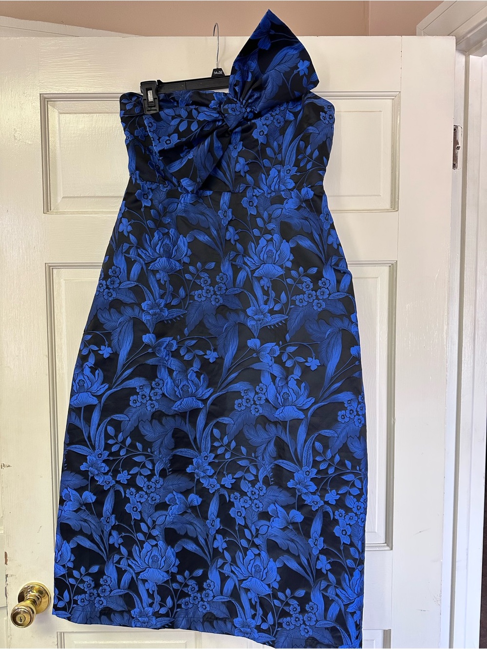 Sugarlips Strapliss Floral Dress in Blue and Black- bow on chest